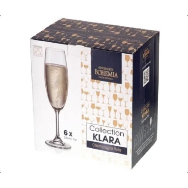 Фужери для шампанського Bohemia Klara (Sylvia) 220мл 6шт (74723-AU)