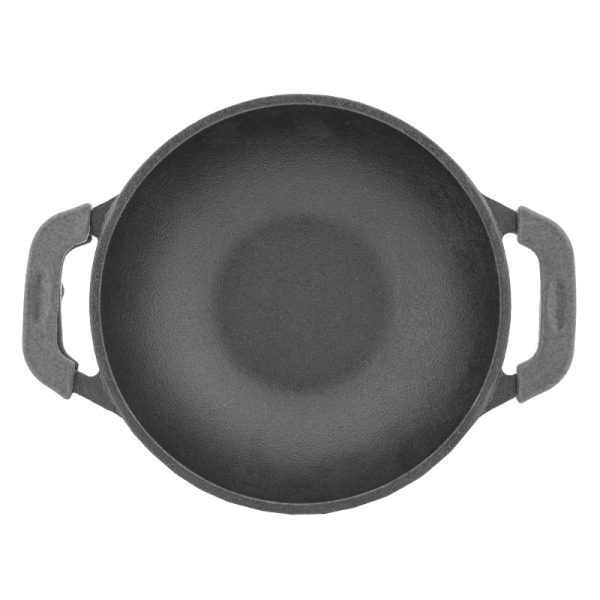 Сковорода Біол 22см WOK порційна чавунна з кришкою, емаль чорна (матова)